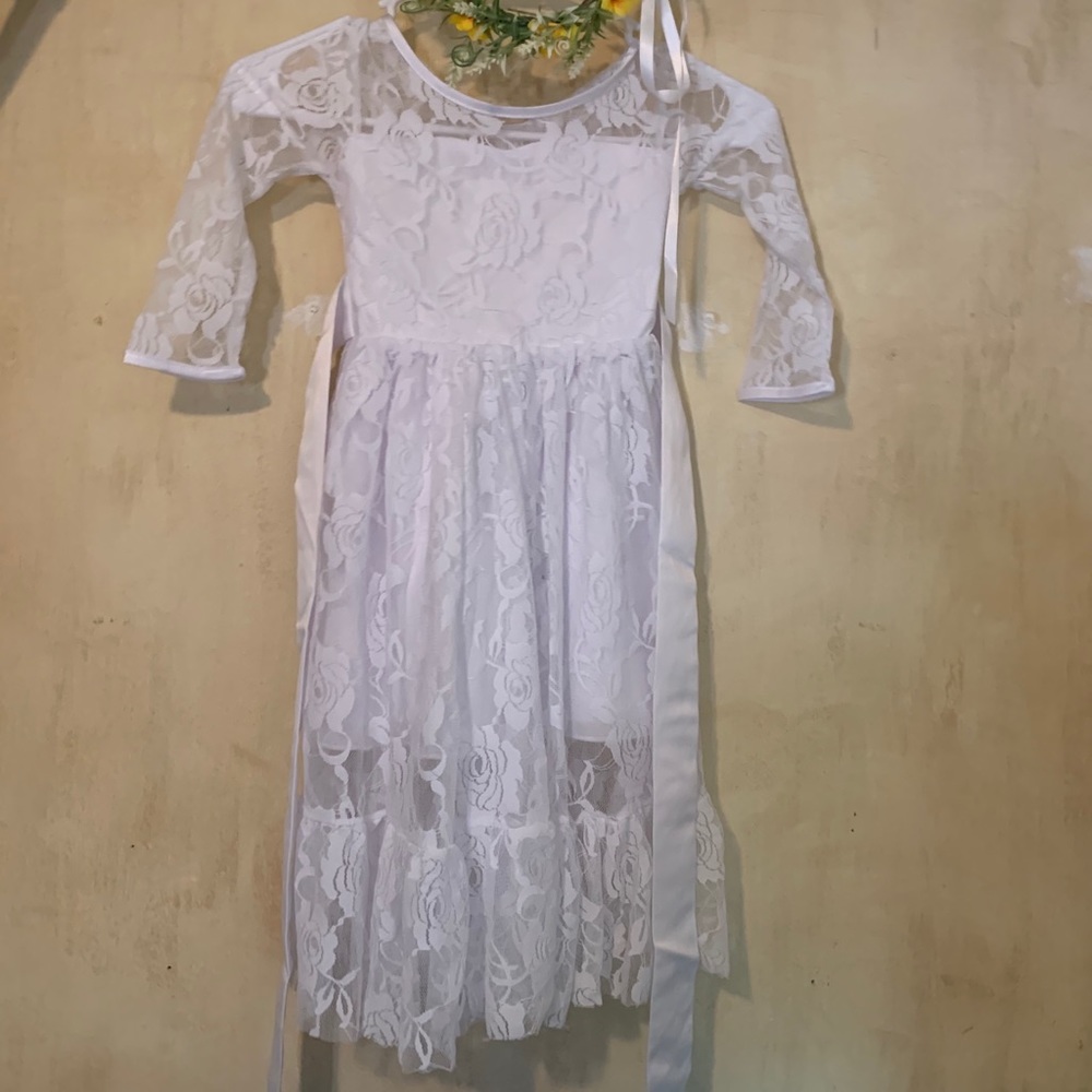 Little girls lace dress and sunflower head band!